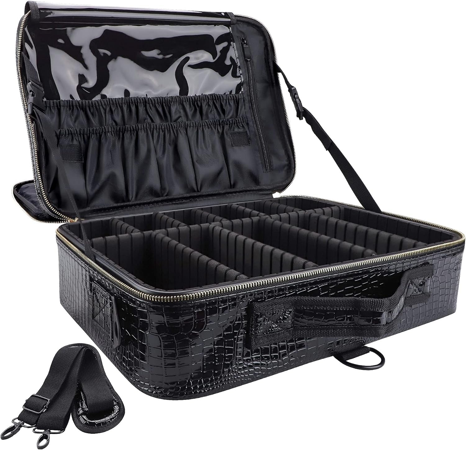 Portatrucco Valigetta Porta Trucchi, 3 Strati Di Grande Capacità PU Valigetta Trucchi Impermeabile Viaggio Artista Trucco Professionale Borsa Portatrucco Con Divisori Regolabili E Cinghie, 16 "