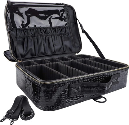 Portatrucco Valigetta Porta Trucchi, 3 Strati Di Grande Capacità PU Valigetta Trucchi Impermeabile Viaggio Artista Trucco Professionale Borsa Portatrucco Con Divisori Regolabili E Cinghie, 16 "