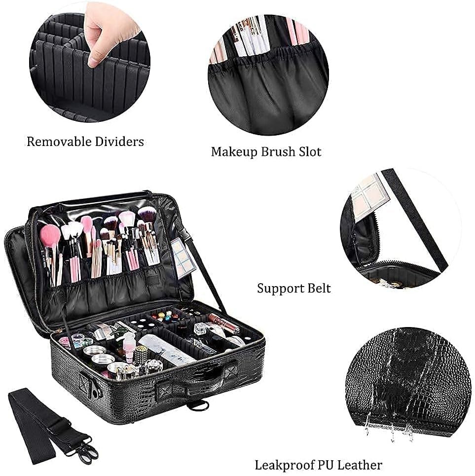Portatrucco Valigetta Porta Trucchi, 3 Strati Di Grande Capacità PU Valigetta Trucchi Impermeabile Viaggio Artista Trucco Professionale Borsa Portatrucco Con Divisori Regolabili E Cinghie, 16 "
