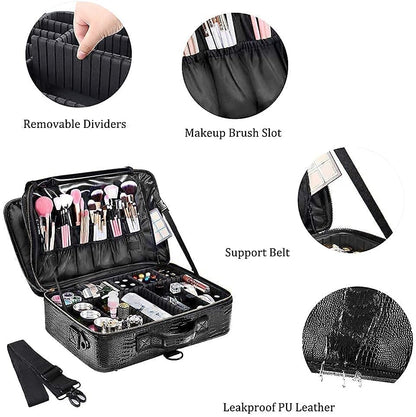 Portatrucco Valigetta Porta Trucchi, 3 Strati Di Grande Capacità PU Valigetta Trucchi Impermeabile Viaggio Artista Trucco Professionale Borsa Portatrucco Con Divisori Regolabili E Cinghie, 16 "
